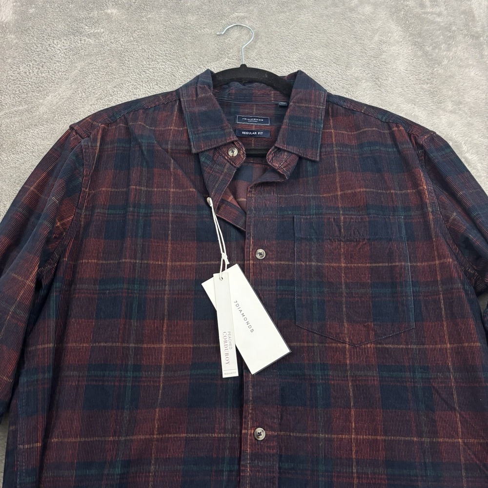 NWT 7Diamonds Peached Corduroy Button Up Shirt Mens‎ S Red Green Plaid Preppy - Picture 3 of 16